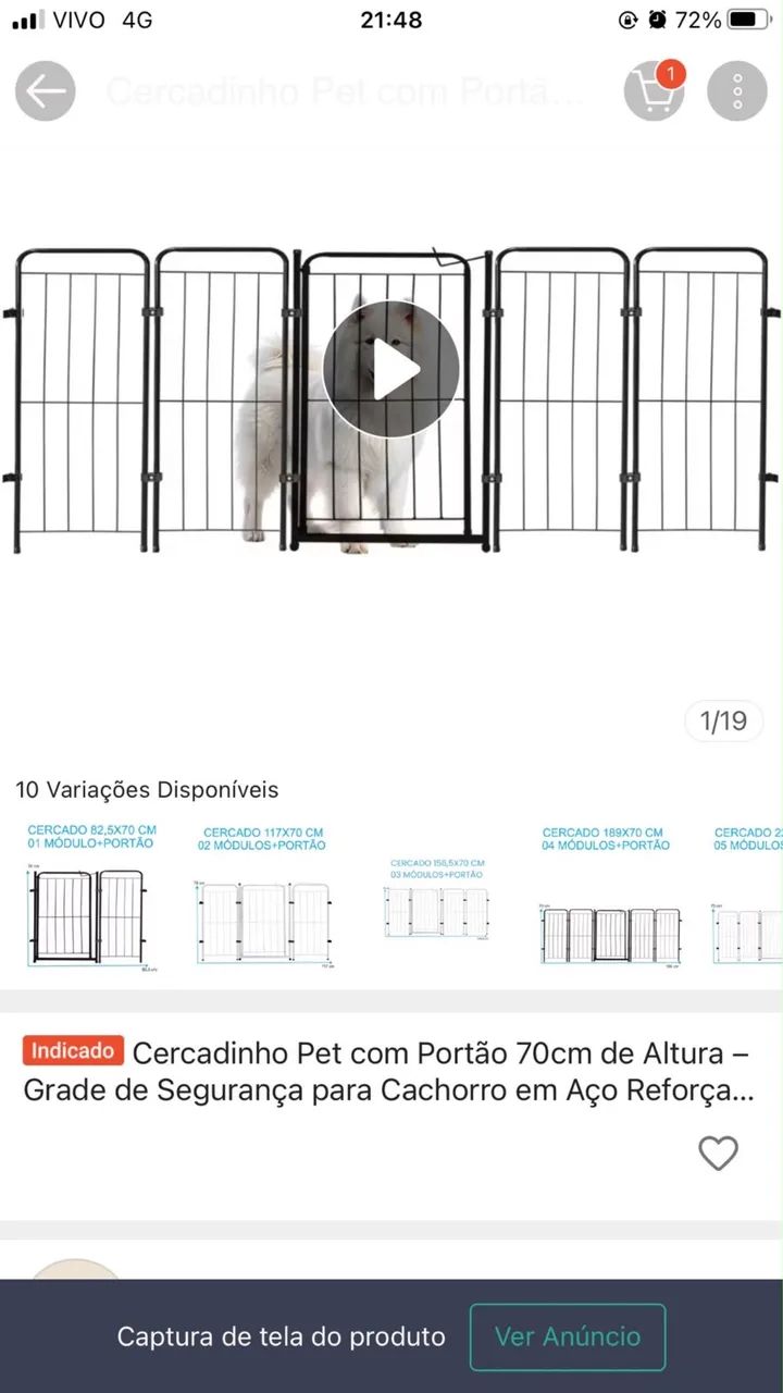 CERCADO 156,5X70 CM 03 MÓDULOS+PORTÃO - Foto 5