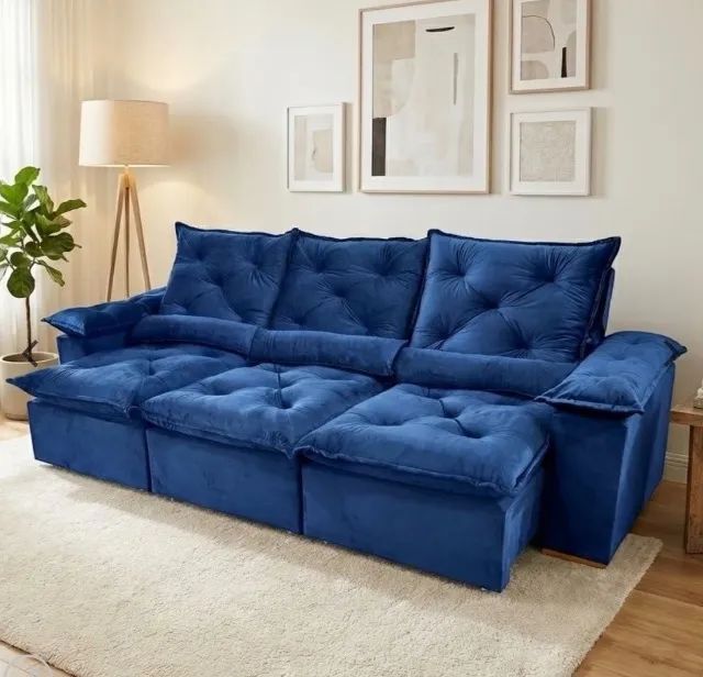 Sofá Helios Comfort Retrátil e Reclinável 2,70m - Veludo Azul