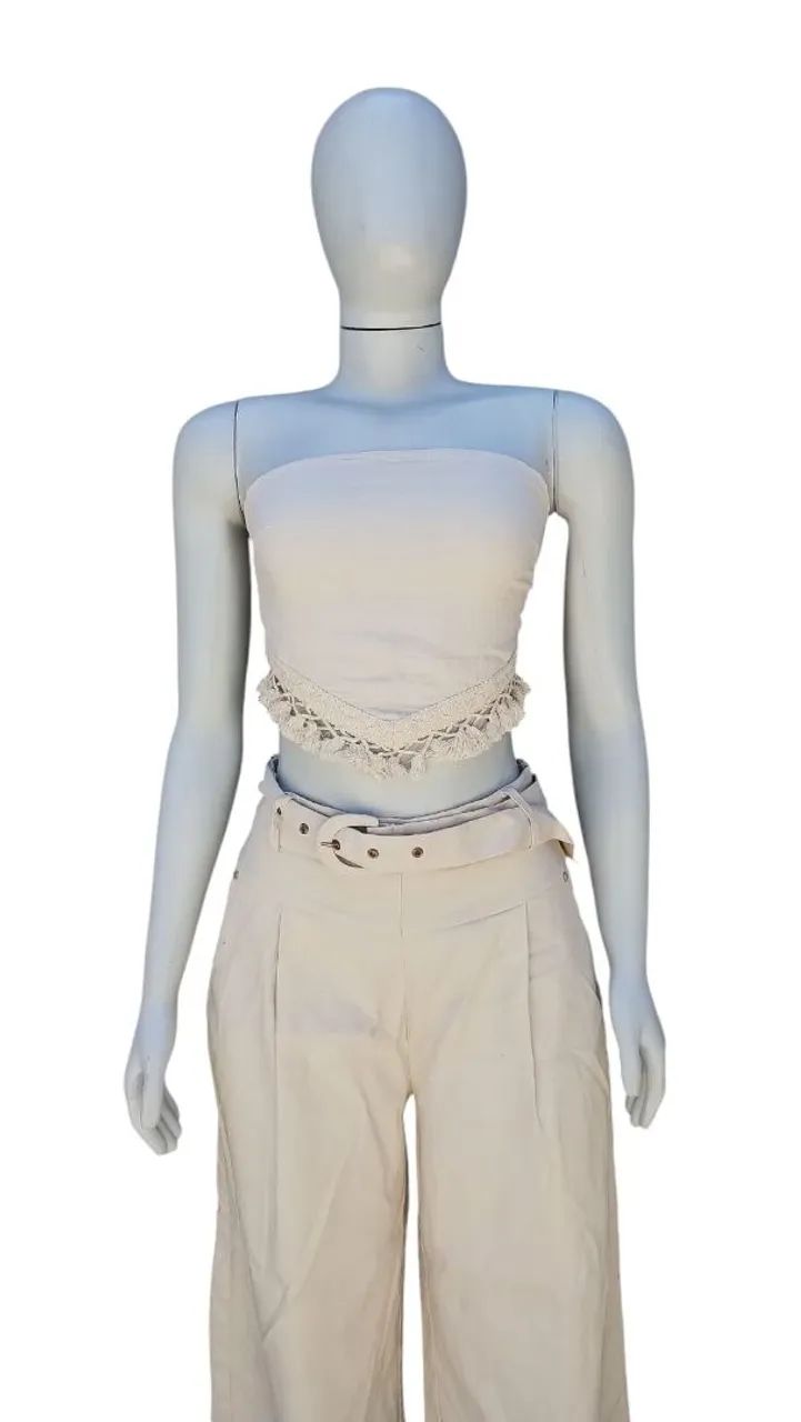 Conjunto Bege Cropped + Calça Bege M - Foto 4