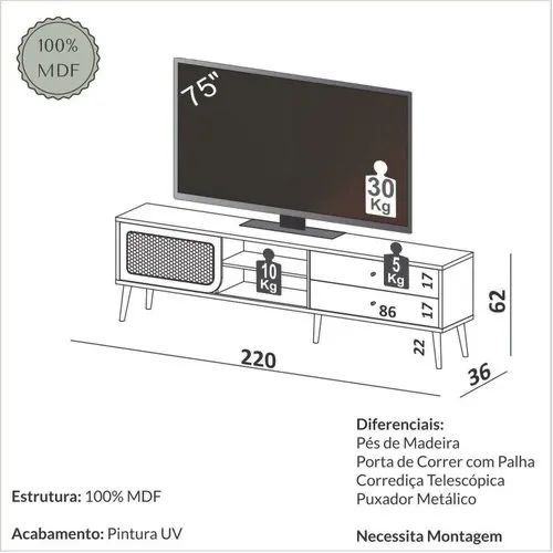 Rack 220cm com 2 Gavetas  - Foto 2