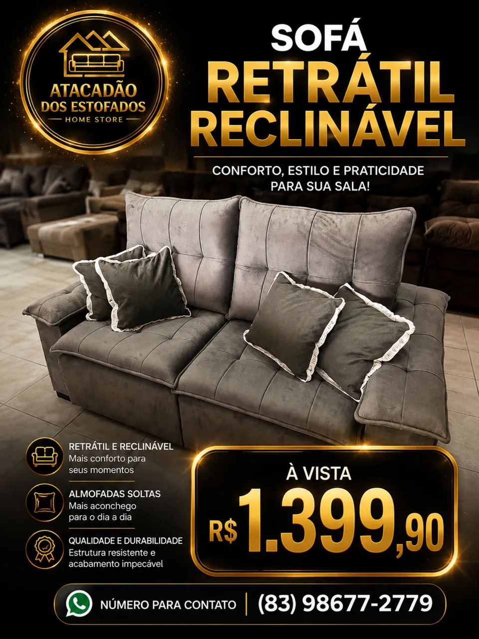 Sofa Retrátil de luxo 