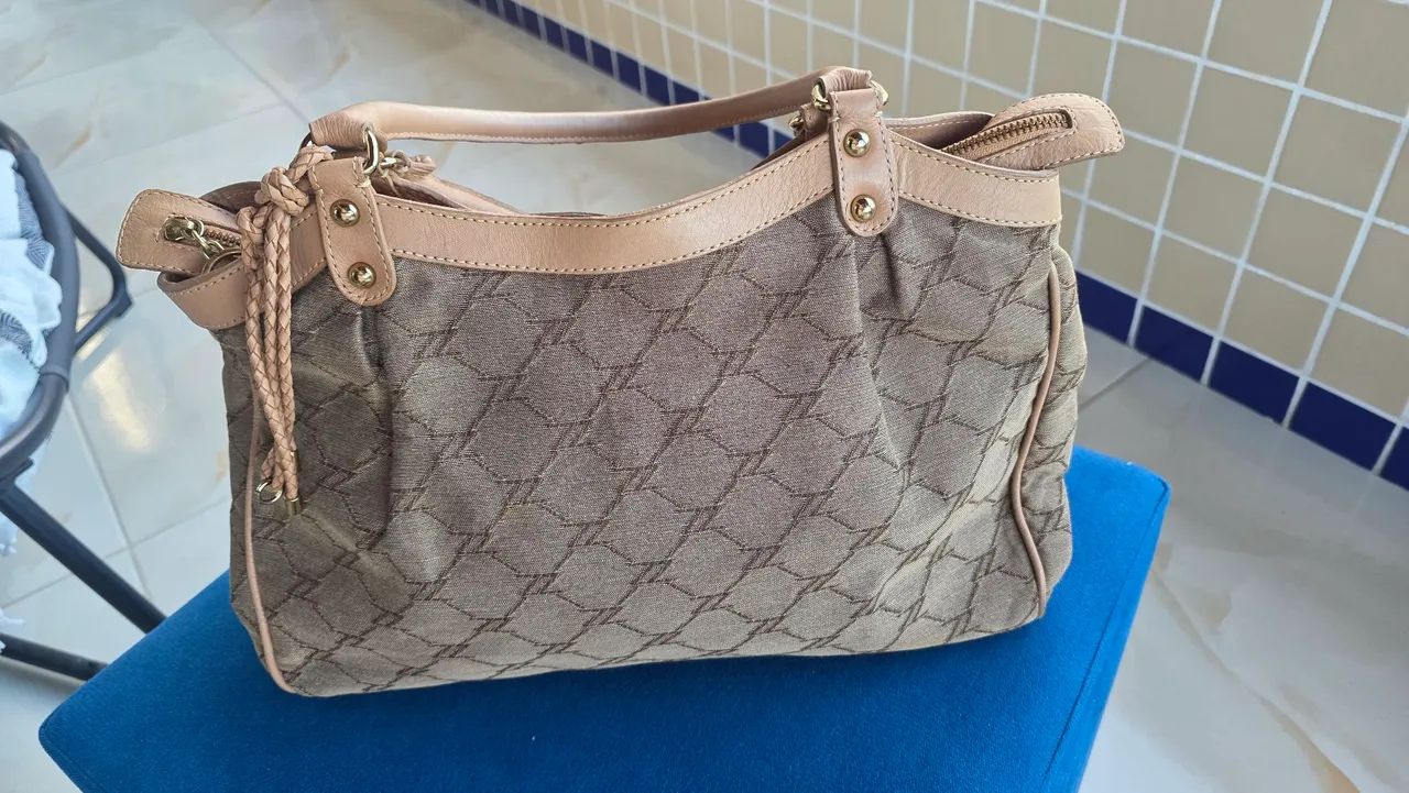 Bolsa Arezzo tecido com detalhe em couro