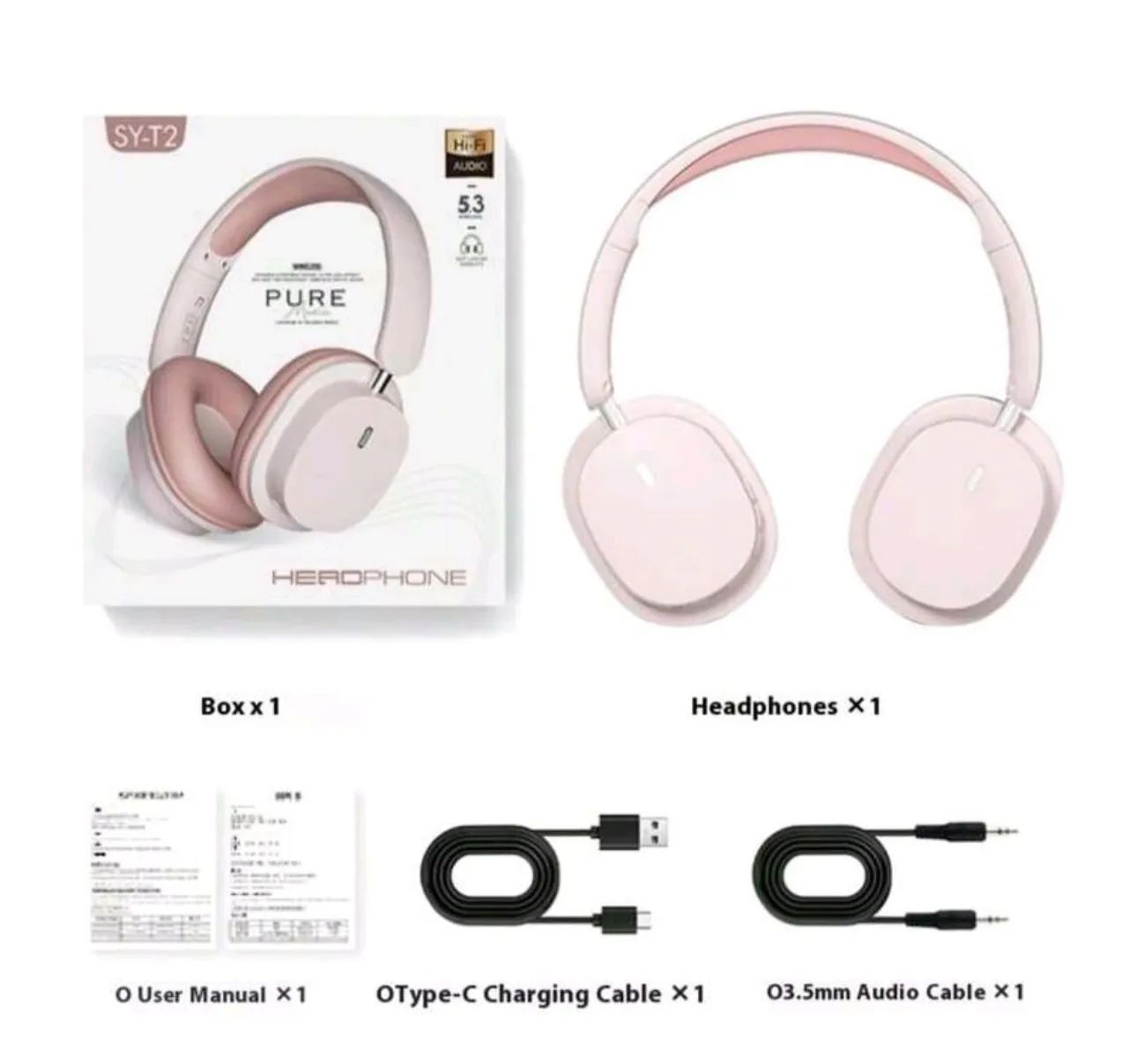 Fone de Ouvido Bluetooth HiFi SY T2 Rosa com Microfone - Foto 2