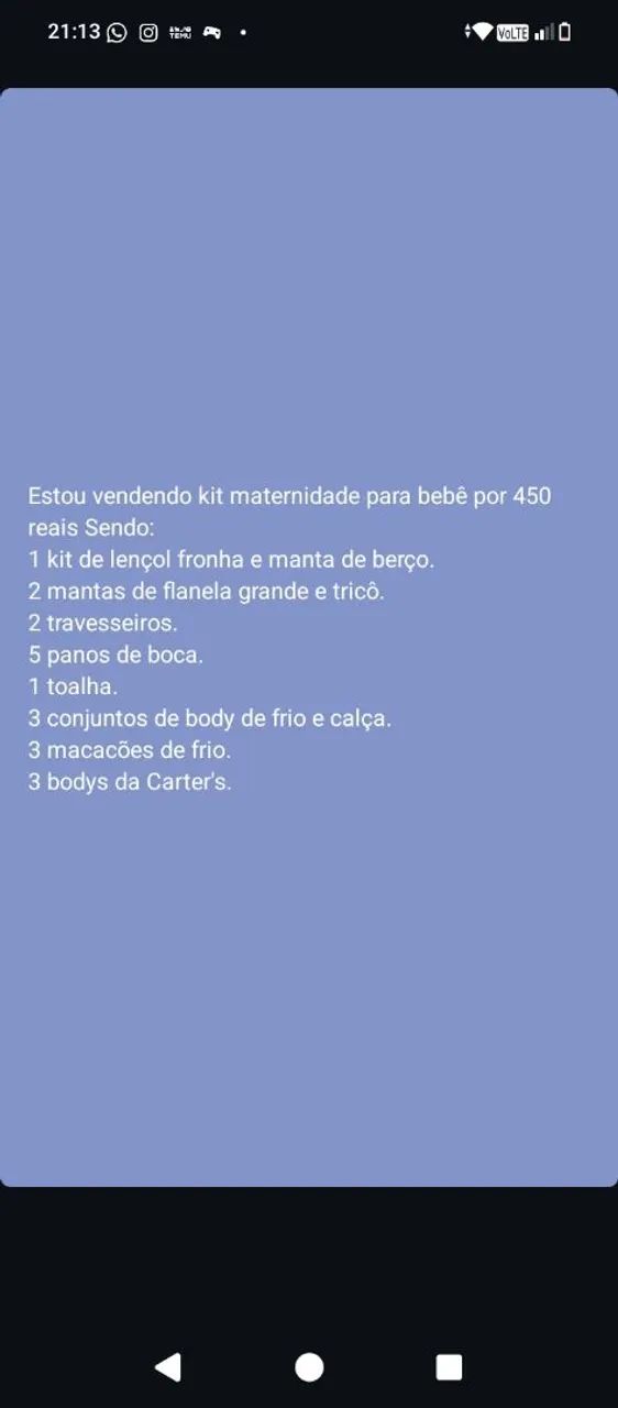 Lote kit maternidade para bebê 