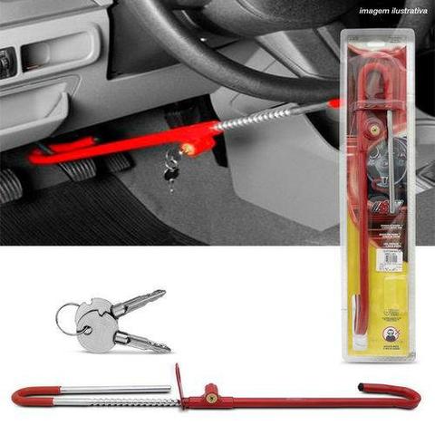 Trava de Segurança Antifurto para Volante e Pedal Universal Vermelho com 2 Chaves Tetra