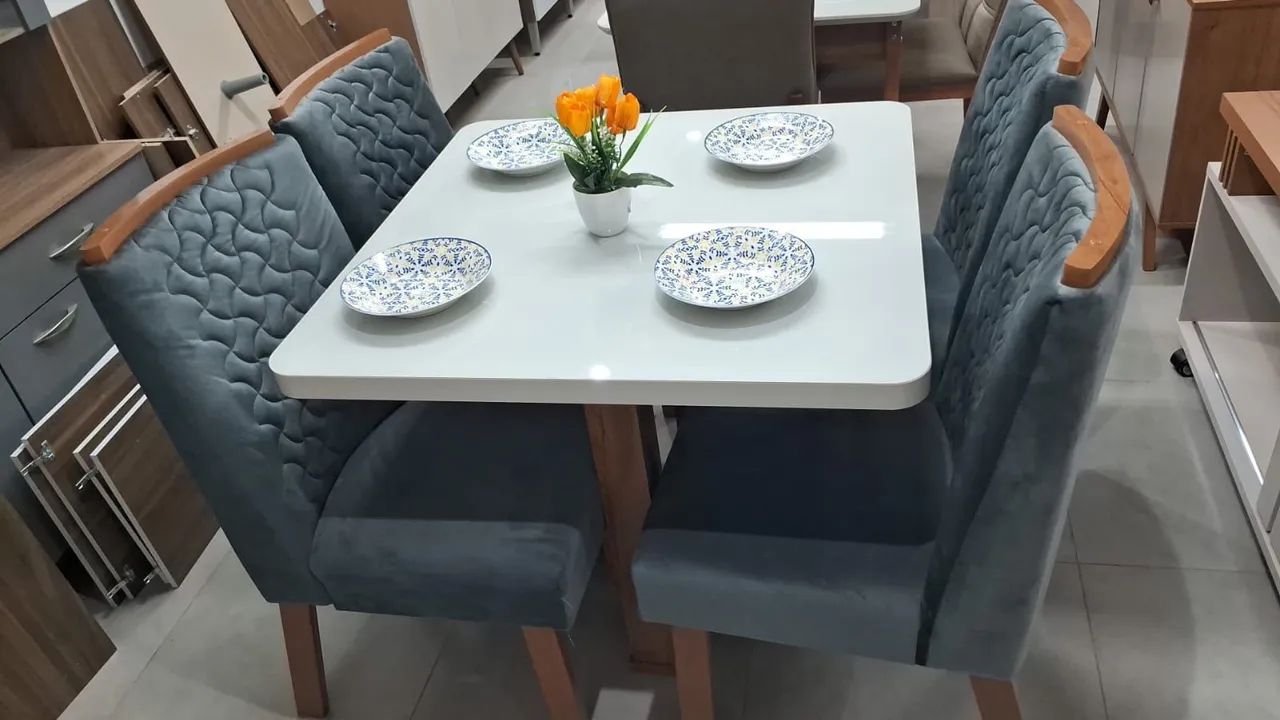 White Dining Table with 4 Chairs