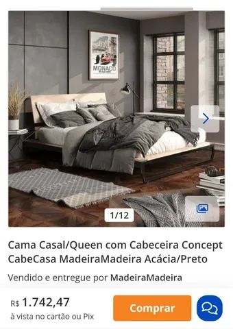 Cama Casal/queen Com Cabeceira Concept Cabecasa Madeiramadeira Acácia/preto