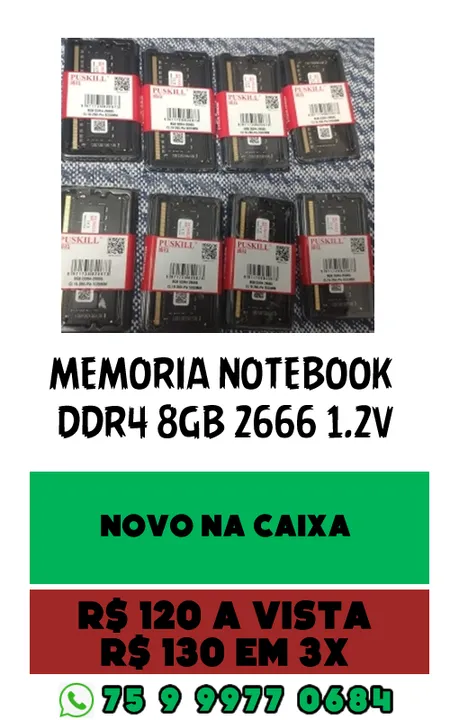 Memoria de Notebook DDR3 8GB 1600Mhz e DDR4 8GB 2666Mhz