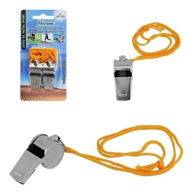 Kit Com 2 Apito De Metal C/ Cordão Semi Profissional - Foto 2