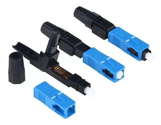 Kit 50 Conector Fast Sc Upc Óptico Fibra Ftth Rápido Azul