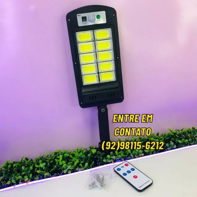Luminária Solar Luz Led Sensor Presença Poste Parede Forte-Entregas 9h as 22h - Foto 3
