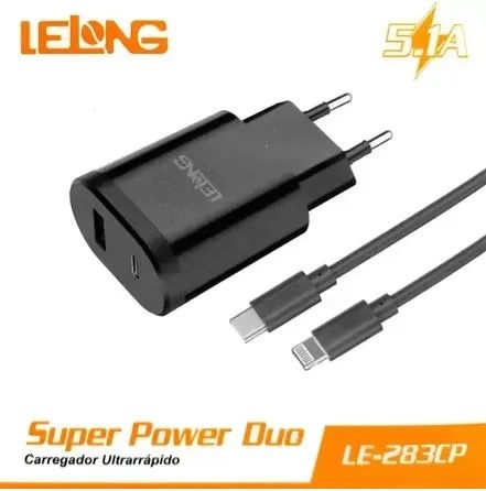 carregador turbo tipo c e ios iphone le-283cp lelong 5.1a - Foto 3