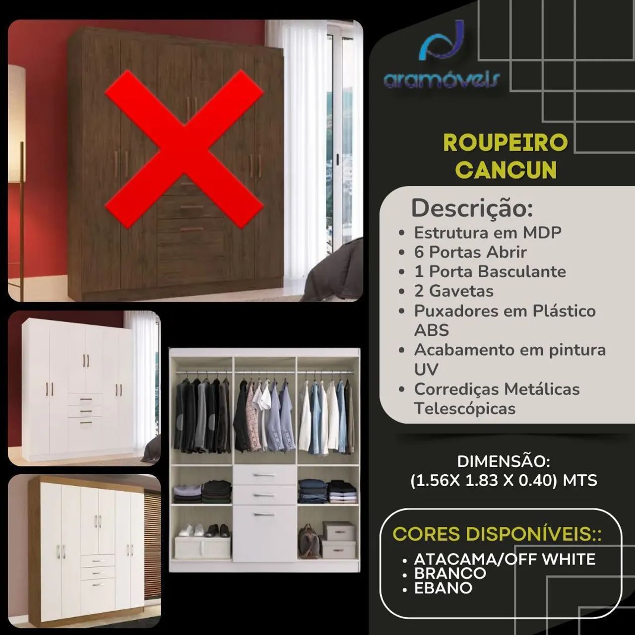 Guarda roupa Cancún 6 Portas - MDP - Branco
