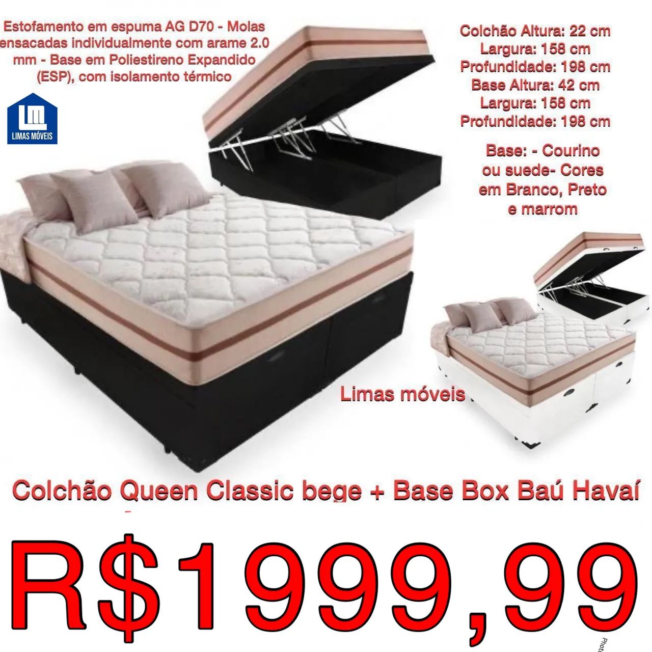 Cama Queen Classic Bege + Base Box Baú Havaí