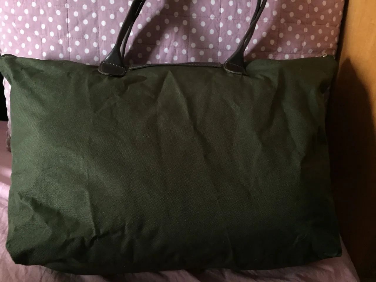 Bolsa Tipo Longchamp Grande Verde com alça marrom  - Foto 4