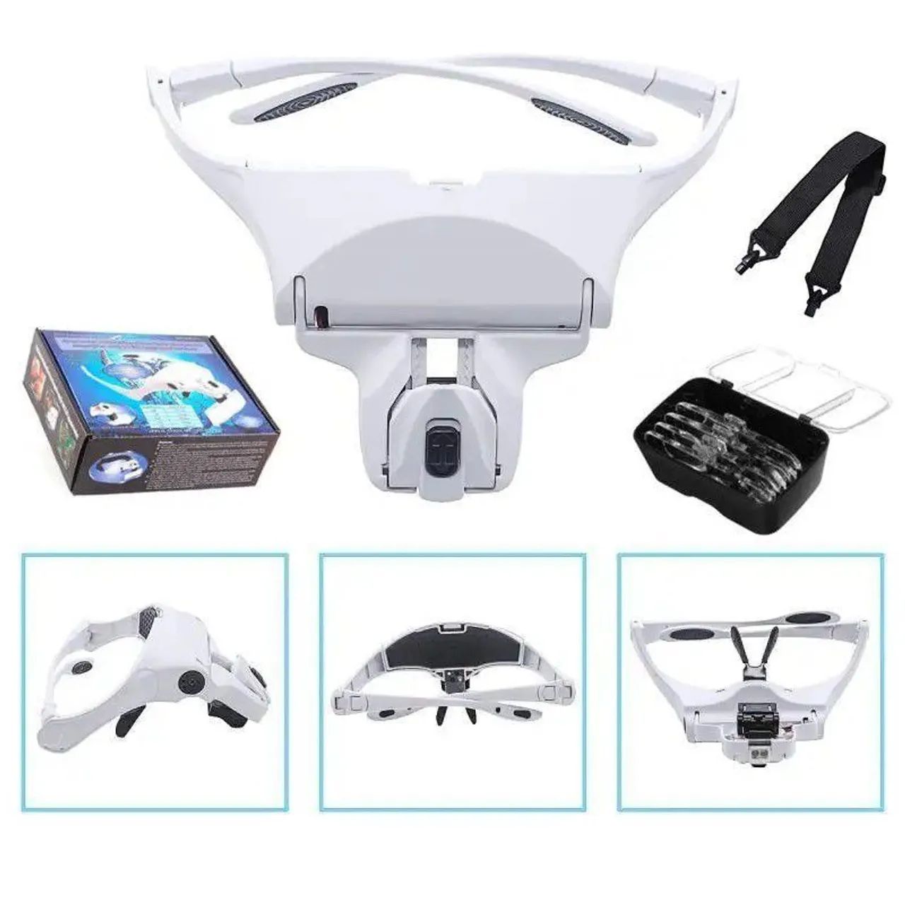 Lupa de Cabeça óculos Profissional com 5 lentes e 2 LEDs recarregáveis - Foto 3