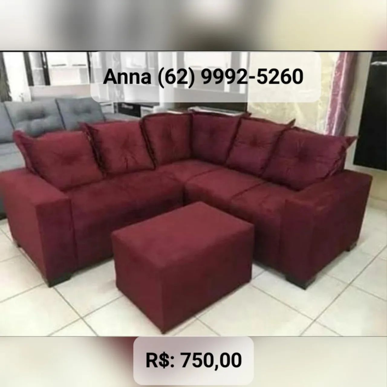 Sofá de canto com puff cinco lugares ((//))