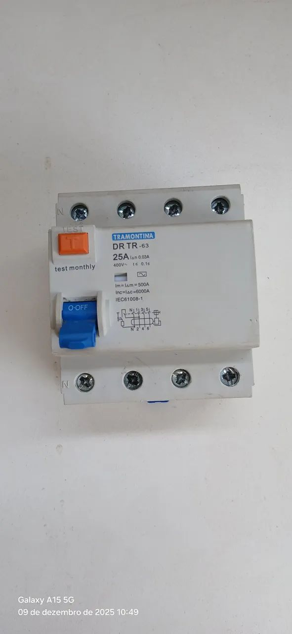 INTERRUPTOR DR DIFERENCIAL RESIDUAL TR-63 4P 25A 30MA 6KA TRAMONTINA
