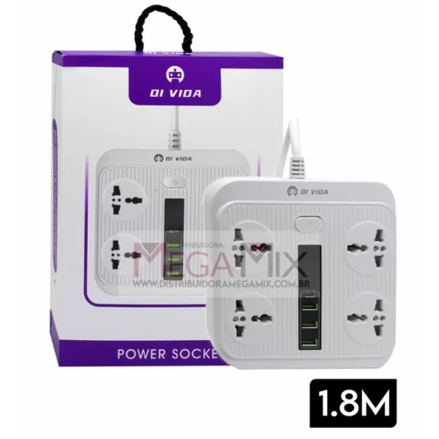 Extensão 4 Tomadas Universal + 3 USB + Tipo-C 1.8M 16A OI-TO125 - Oi Vida 004299