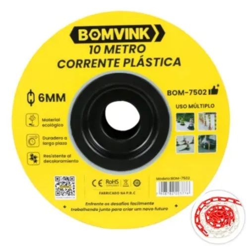 corrente plastica verm e bran 6 mm com 10 metros bom-7502