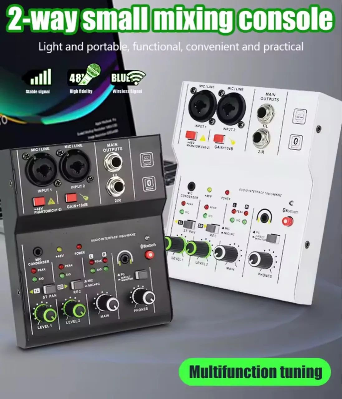 Mesa de Som Mixer 2 Canais Interface de Áudio Bluetooth Melhor que Tey Q12