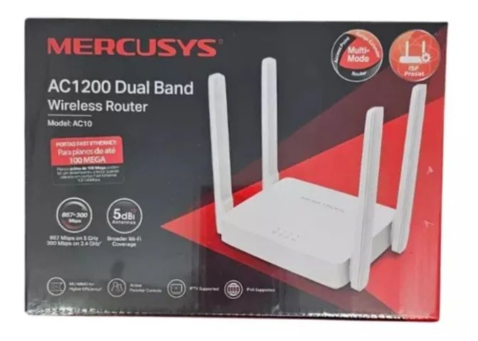 Roteador Mercusys Ac1200 Dual Band 5Ghz Modelo Ac10 Garantia Lacrado.