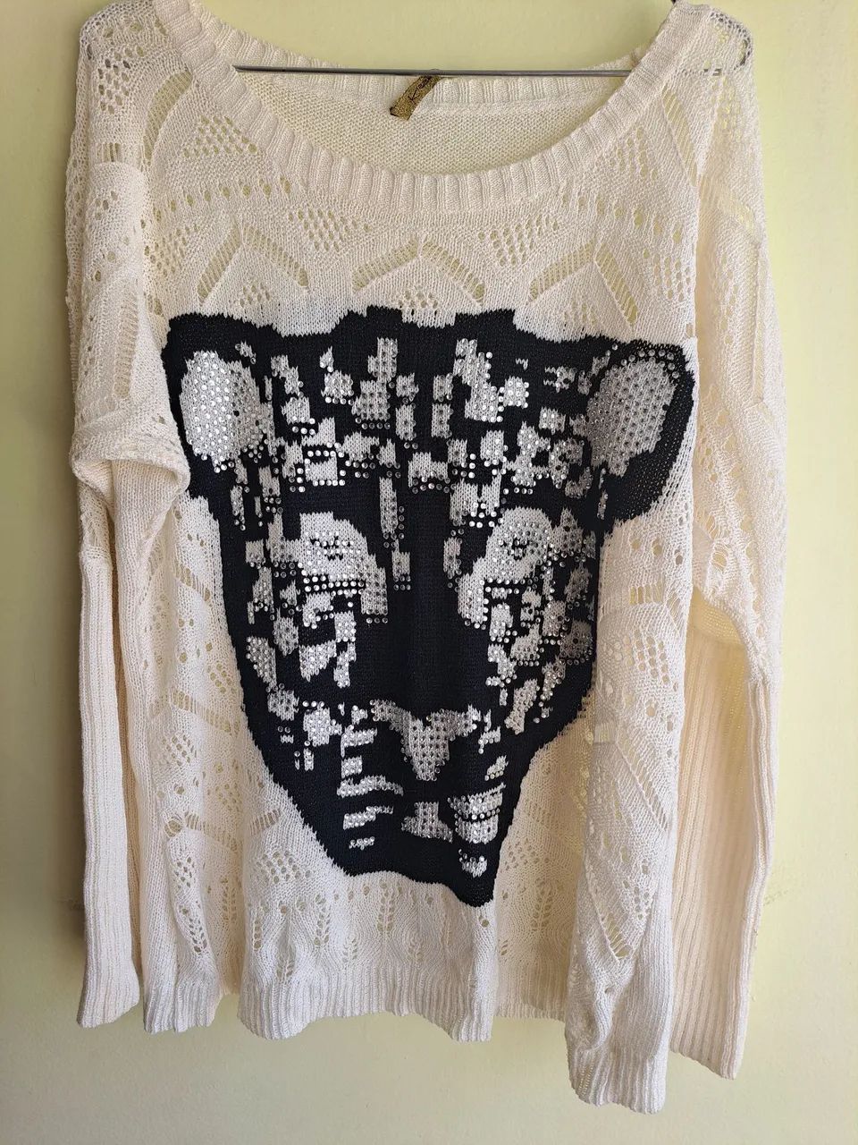 Camiseta de Malha com Estampa de Leão