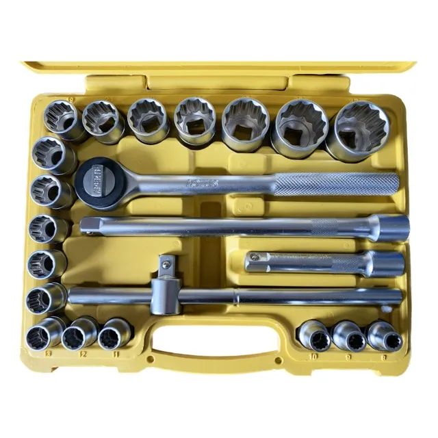 Jogo de Soquetes Estriados 1/2" com Catraca e Extensor 8 a 32mm 22 Peças Lotus 2731 - Foto 2