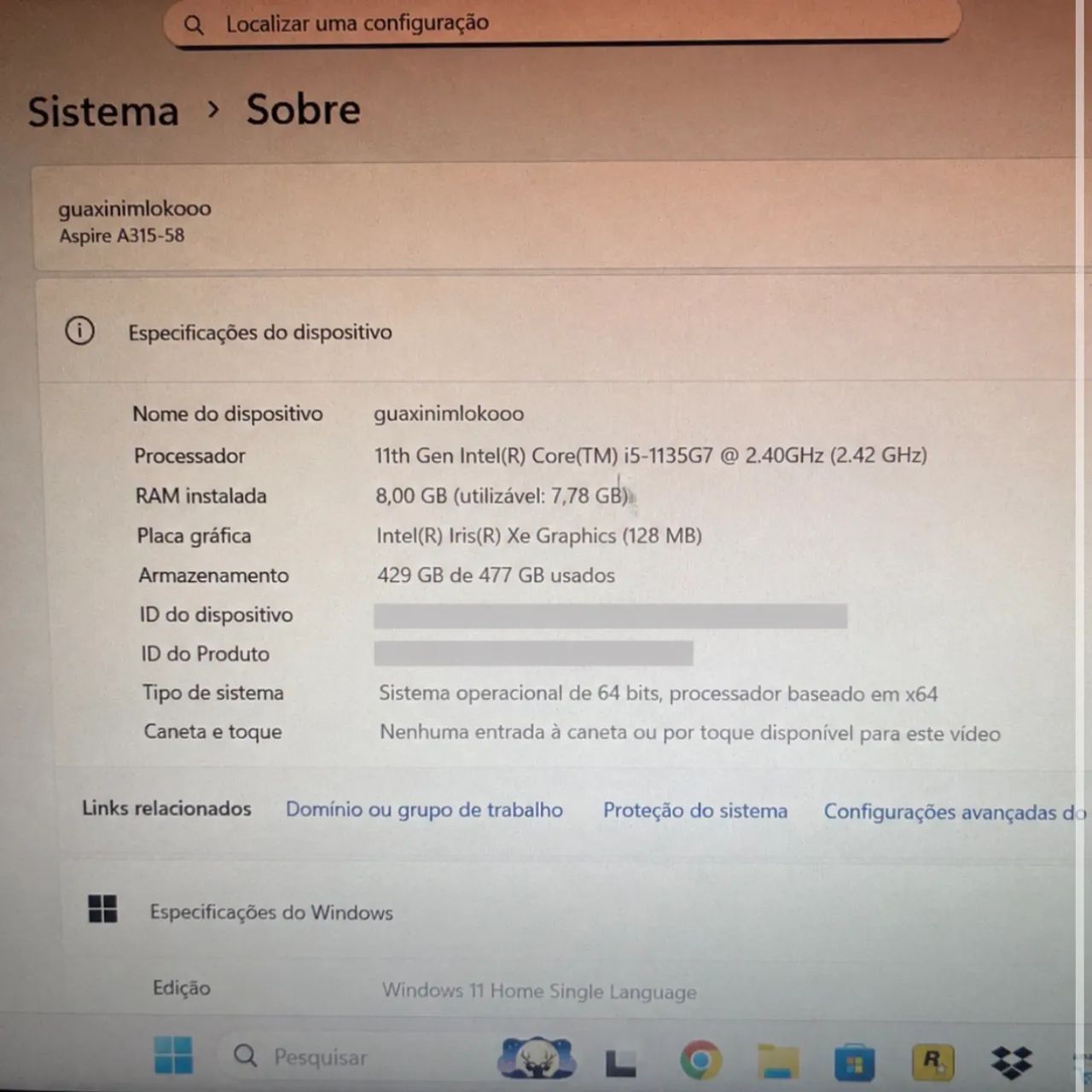 Vendo notebook Acer Aspire A315-58, funcionando perfeitamente. - Foto 5