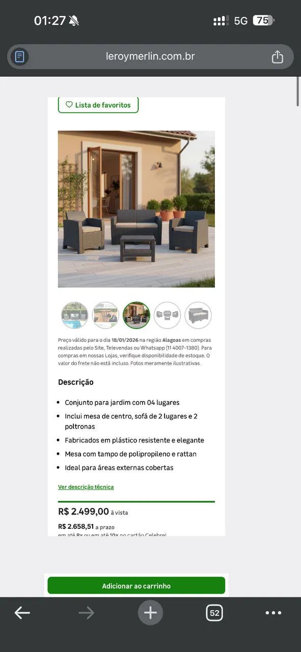 Mesa de Centro 4 Lugares Rattan65115992948865123
