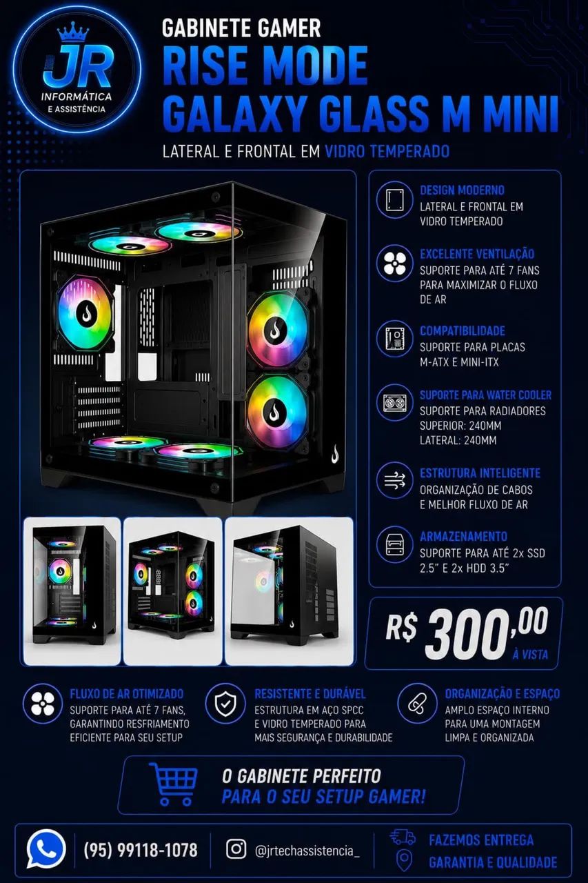 Gabinete Gamer Rise Mode Mini, M-ATX,Lateral e frontal em vidro