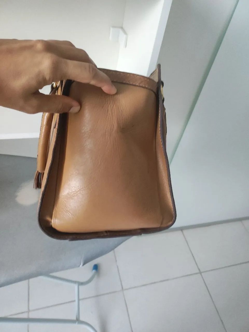 Bolsa De Couro Classe Couro Bege  - Foto 4