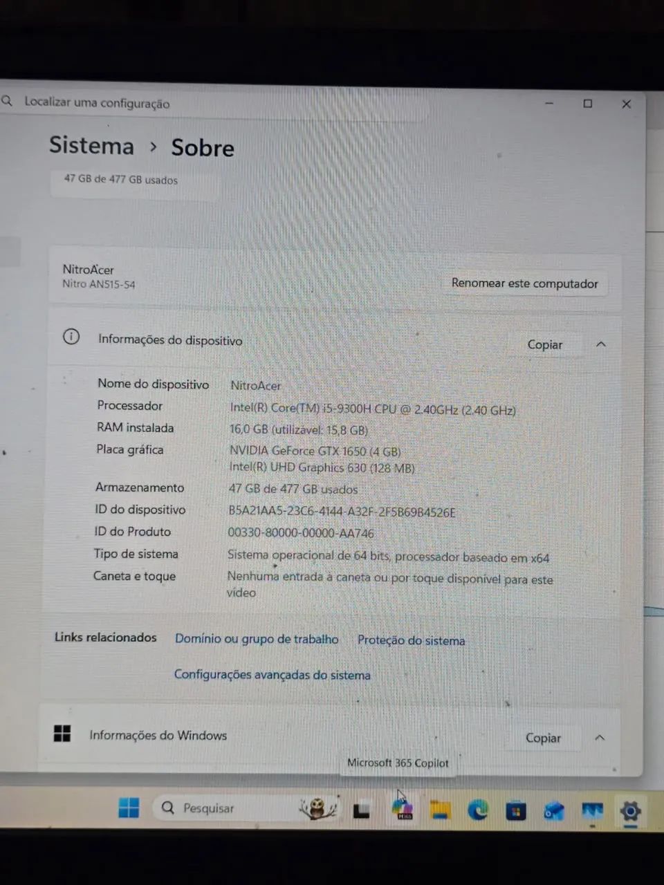 Notebook NITRO Acer 