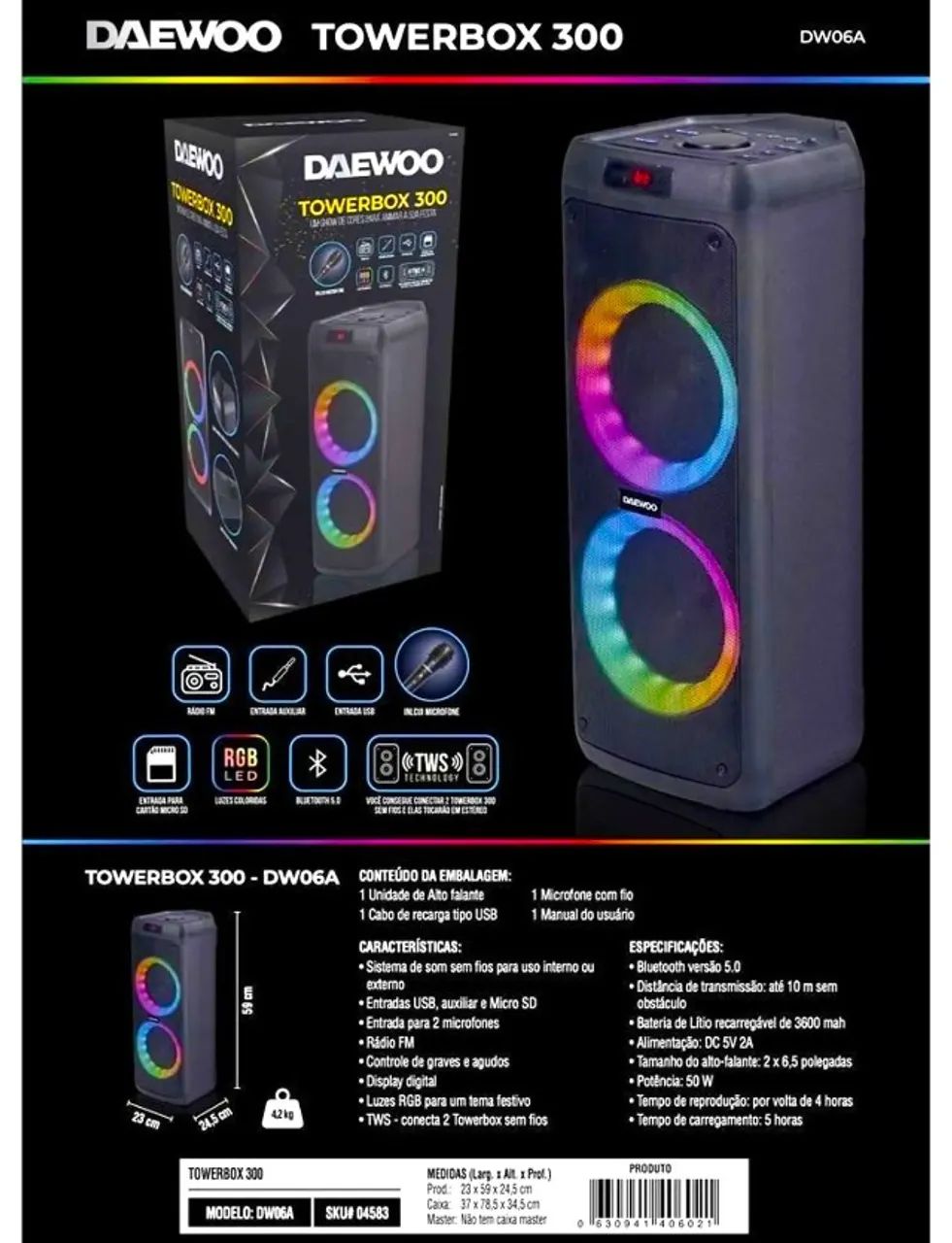 Caixa Bluetooth Daewoo até 5h Bateria com Microfone  - Foto 4