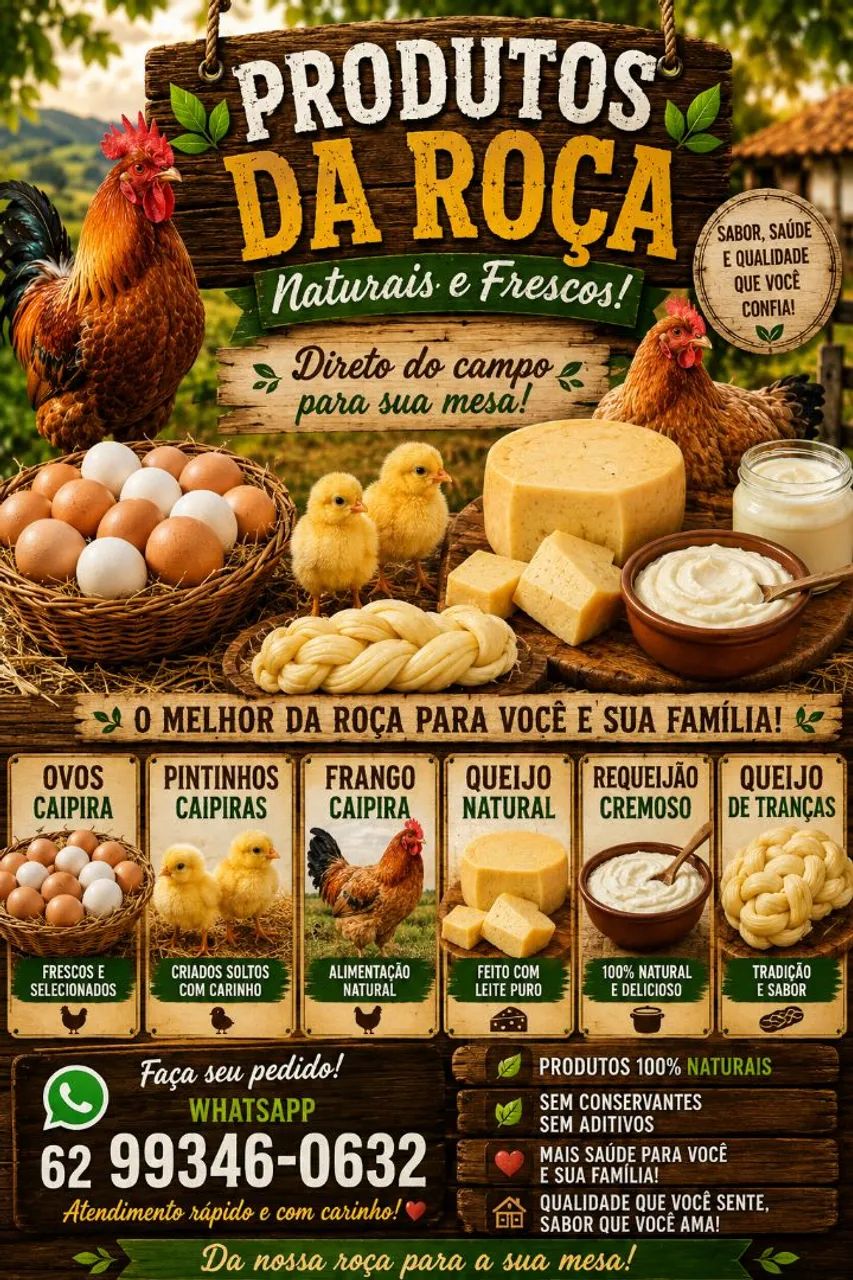 Pintinhos ovos e queijos caipiras