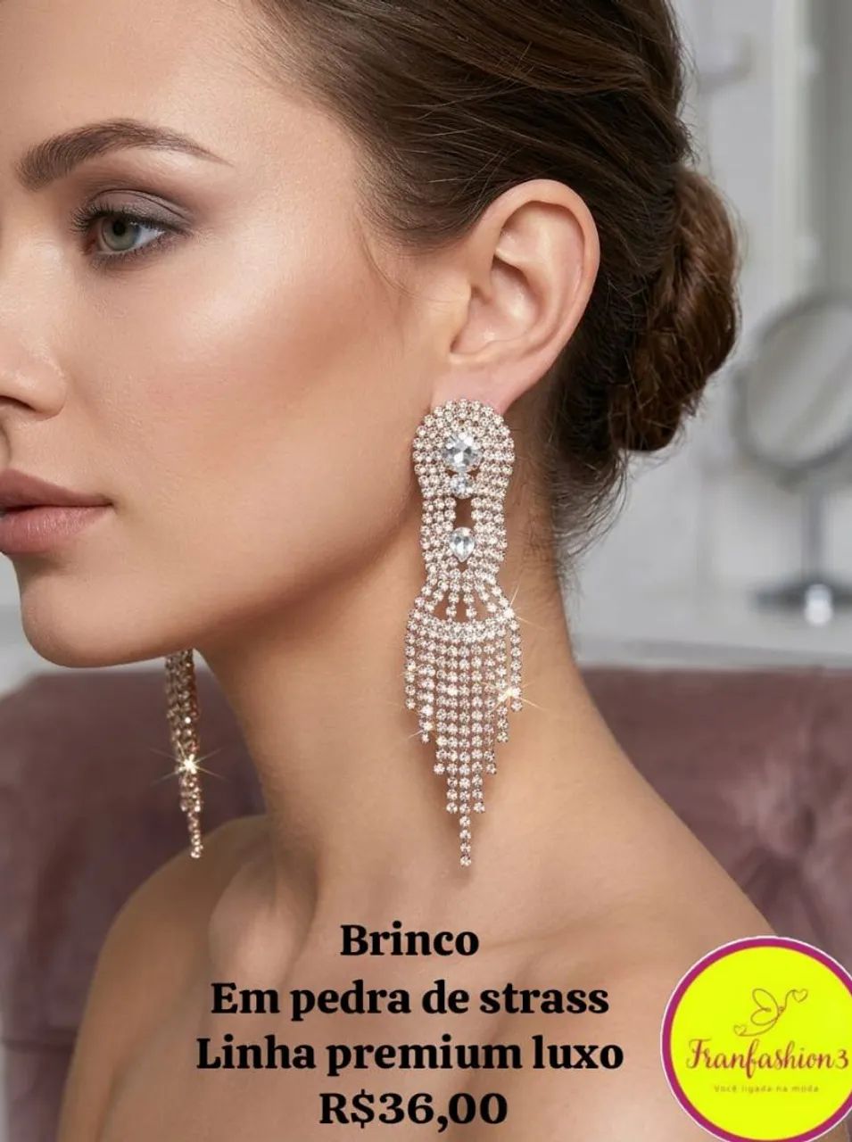 Brincos em Pedra de strass e linha luxo Premium - Foto 2