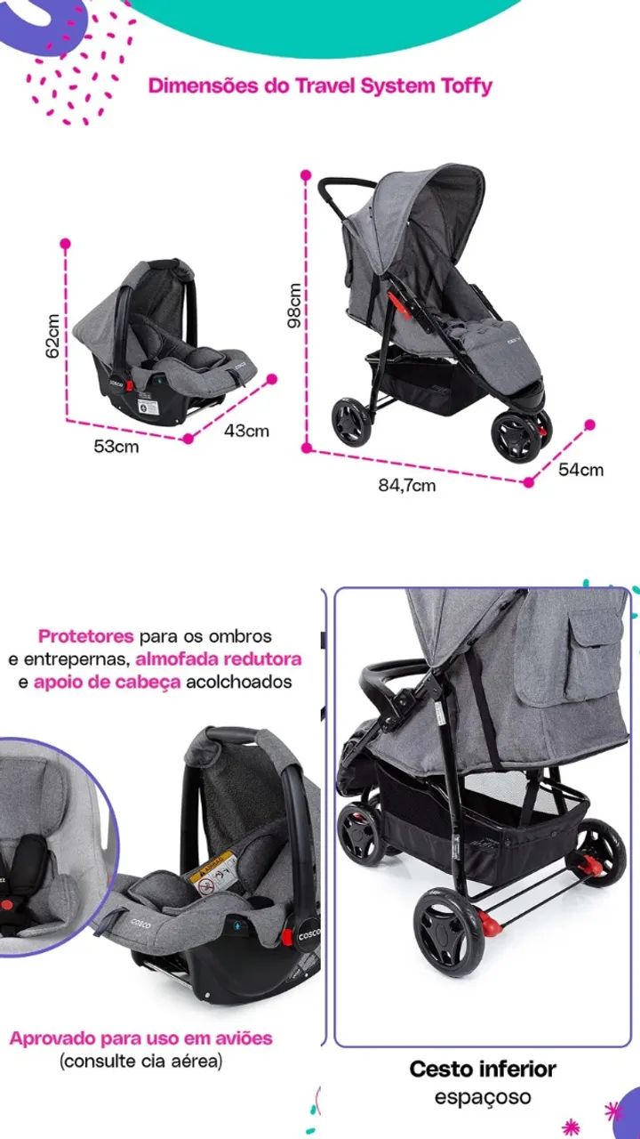 Carrinho de bebê com bebê conforto COSCO - Foto 2