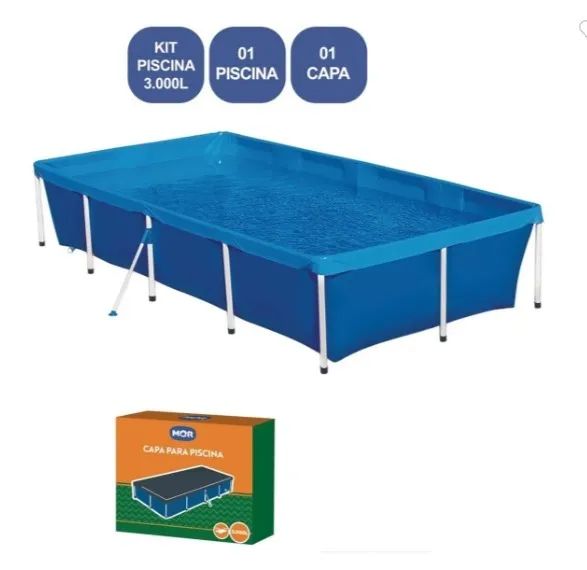 KIT Piscina 3000 litros MOR retangular + Capa 