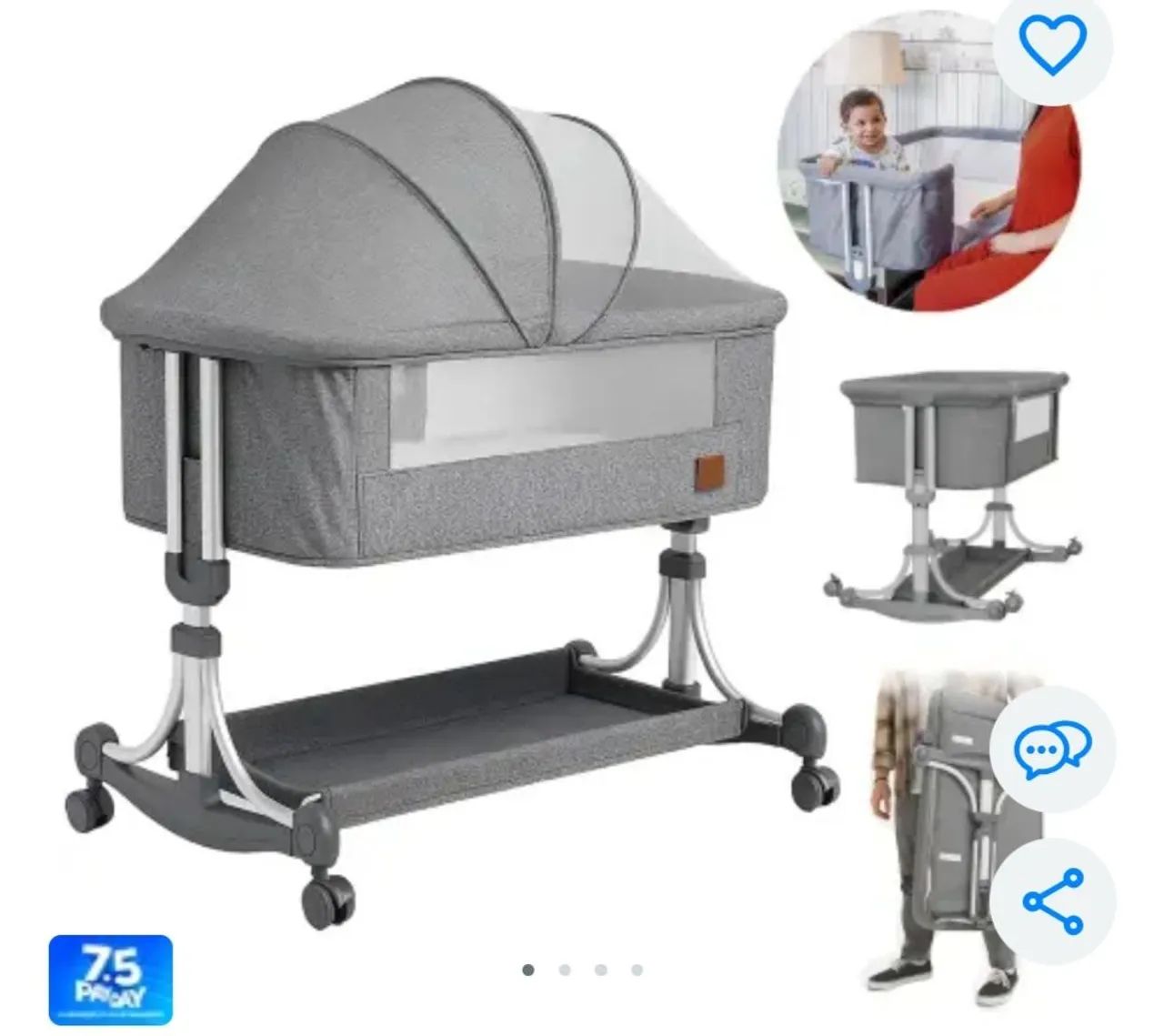 Berço Moises Portatil Co Bed Acoplavel a Cama com Mosquiteiro Infantil Pipdip - Foto 2