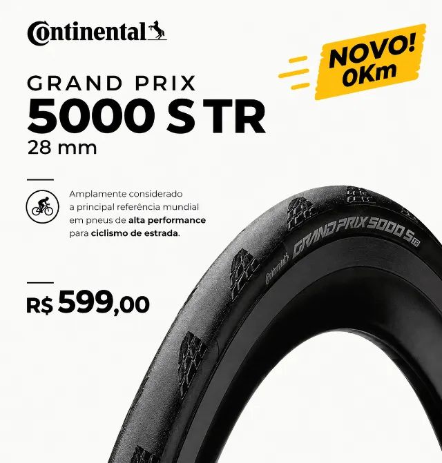 Pneu Continental GP5000 S TR 28mm Novo 0km - Ciclismo - Salvaterra