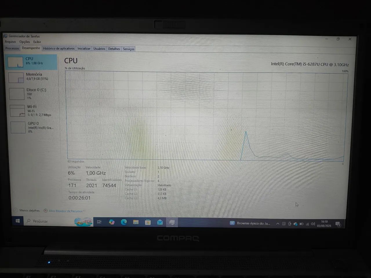 Notebook usado 15 6287U (teclado com mal contato)  - Foto 3