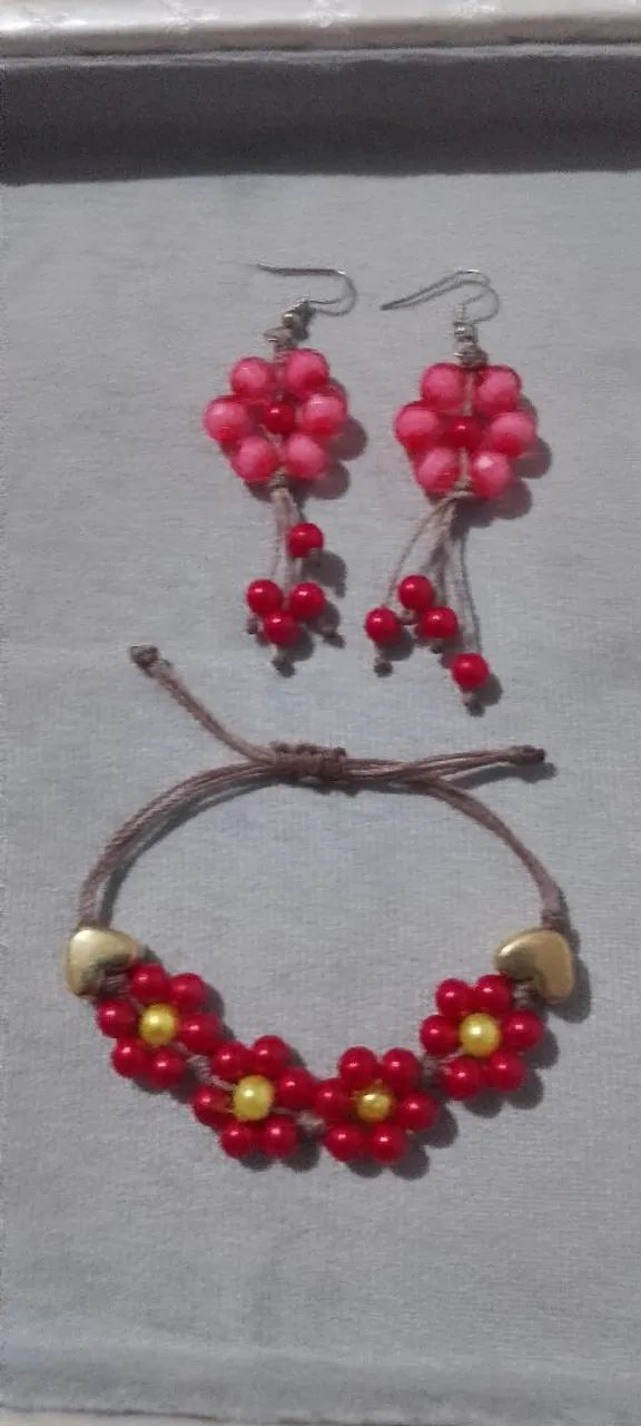 Conjunto acessórios Miçanga Boho Chic Flor Vermelha  - Foto 2