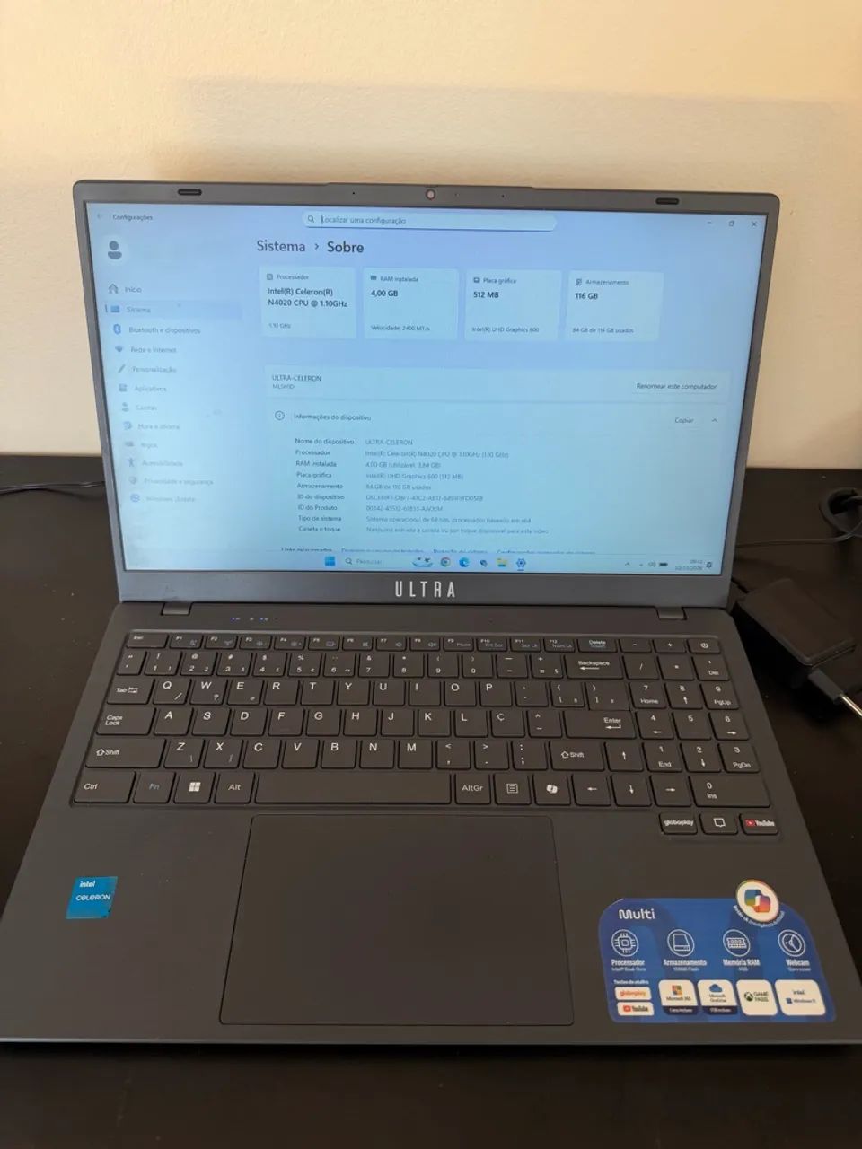 Notebook Ultra Multi Celeron N4020 4GB RAM 128GB