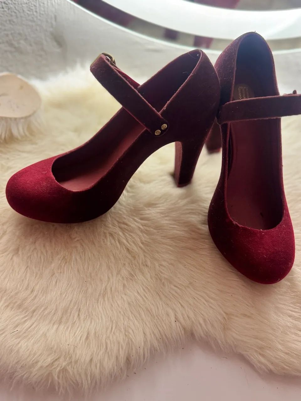 Melissa de salto, flocada de vermelho bordô. - Foto 4