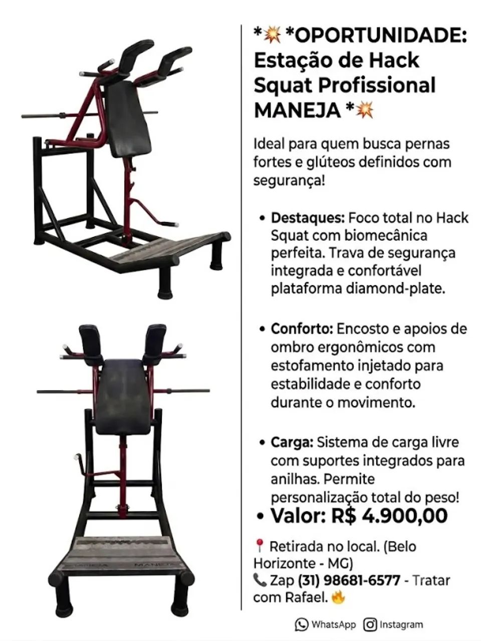 Hack Squat Profissional Maneja - Pernas e Glúteos