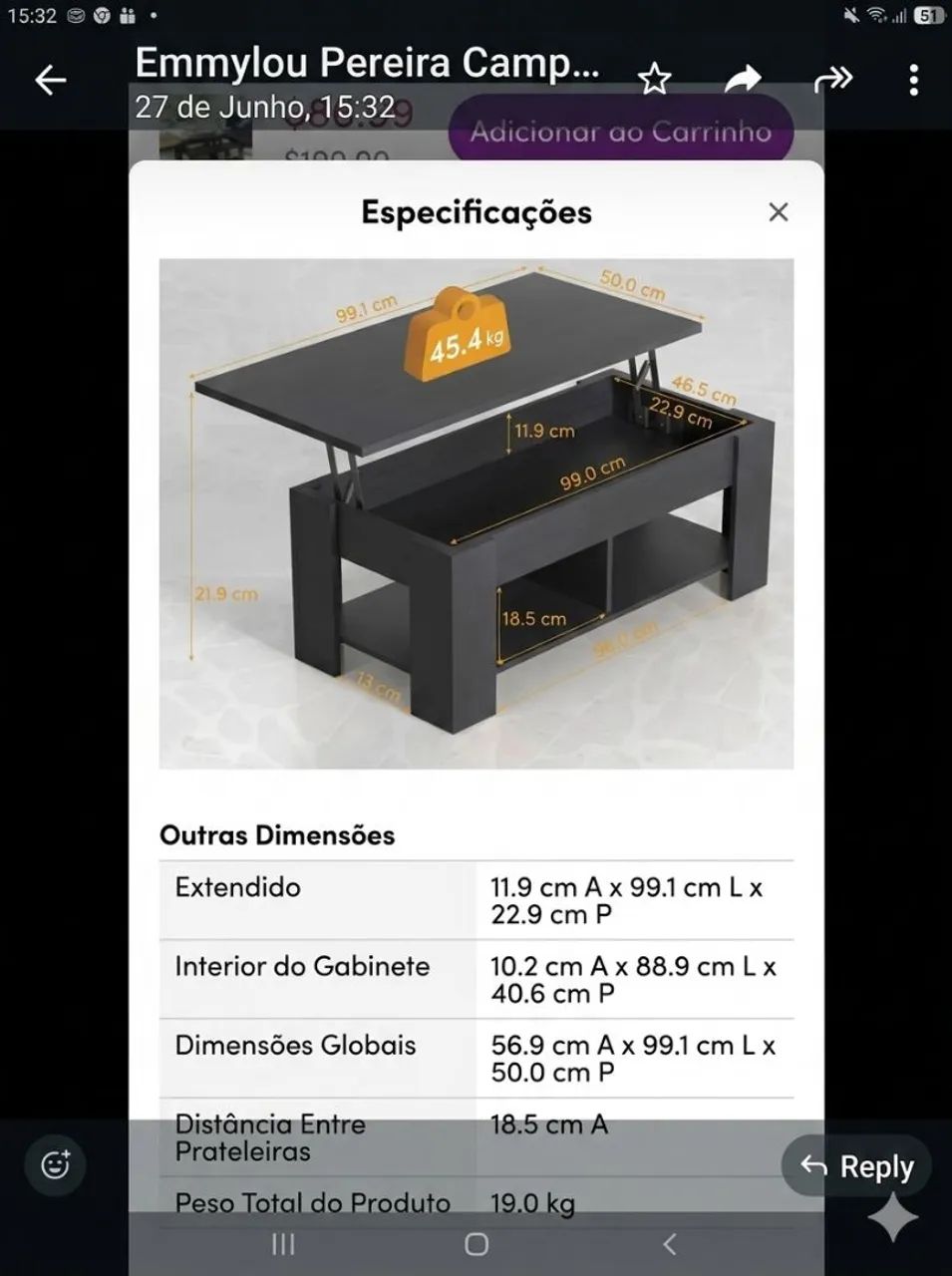 Mesa de centro com tampo articulado - Foto 2