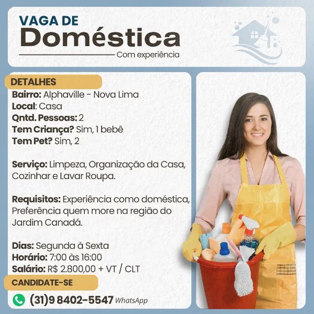 Vaga de Doméstica, Alphaville - Nova Lima