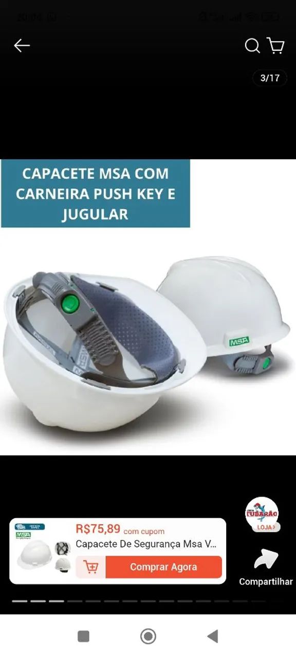 02 Capacetes MSA V-Guard com carneira push key e jugular  - Foto 2