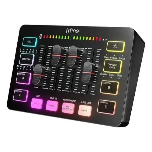 FIFINE Gaming Audio Mixer, Mixer RGB para PC de Streaming com Interface de Microfone XLR, 