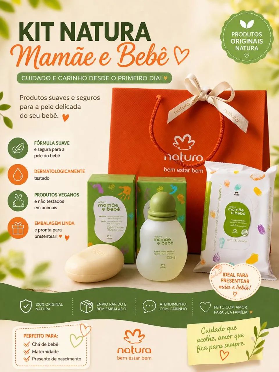Kit Natura Mamãe e Bebê Original Completo | Presente para Mãe e Recém-Nascido